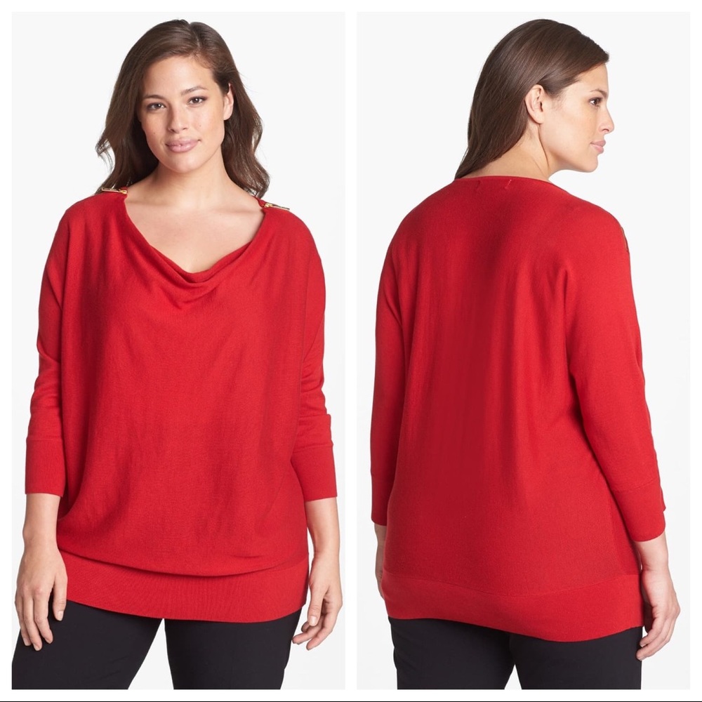 Red Cowl Neck Zip Shoulder Sweater - M - MICHAEL Michael Kors